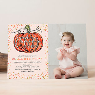 Fall Pumpkin Our Little Is Turning One Photo Invitation