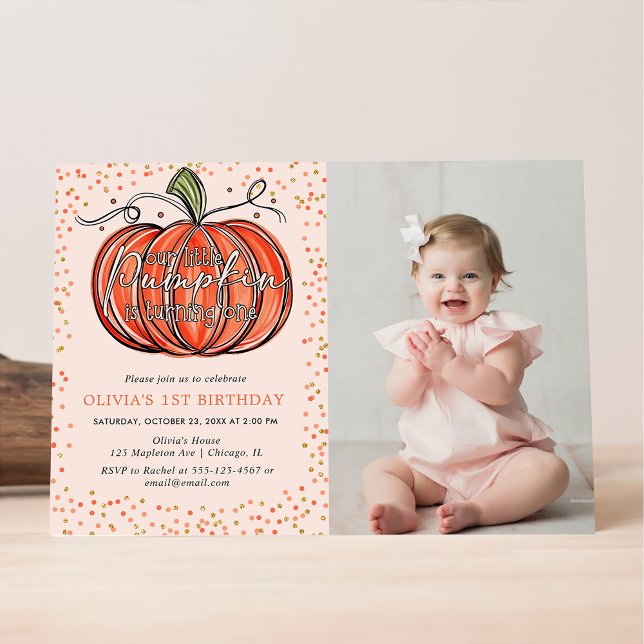 Fall Pumpkin Our Little Is Turning One Photo Invitation (Creator Uploaded)