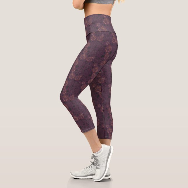 Fall Pumpkin Outline Capri Leggins - Purple (Left)