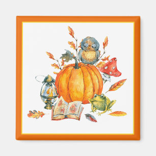 Fall Pumpkin owl and frog Magnet