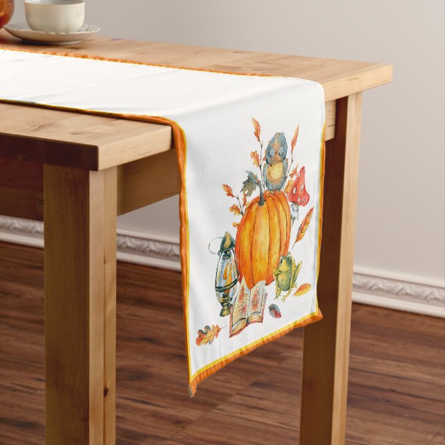 Fall Pumpkin owl and frog  Short Table Runner (In Situ)
