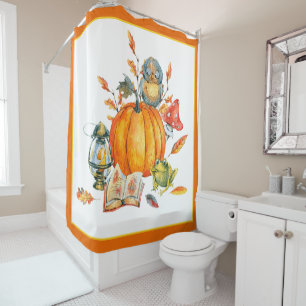 Fall Pumpkin owl and frog Shower Curtain