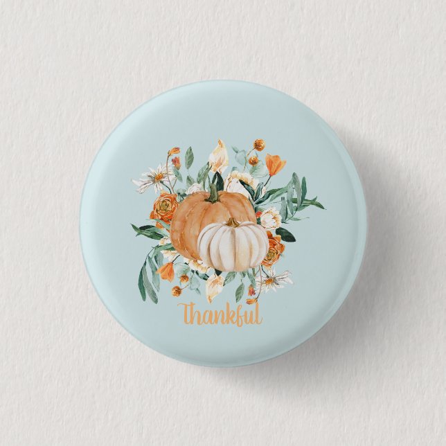 Fall Pumpkin Party Blue Baby Shower,  3 Cm Round Badge (Front)