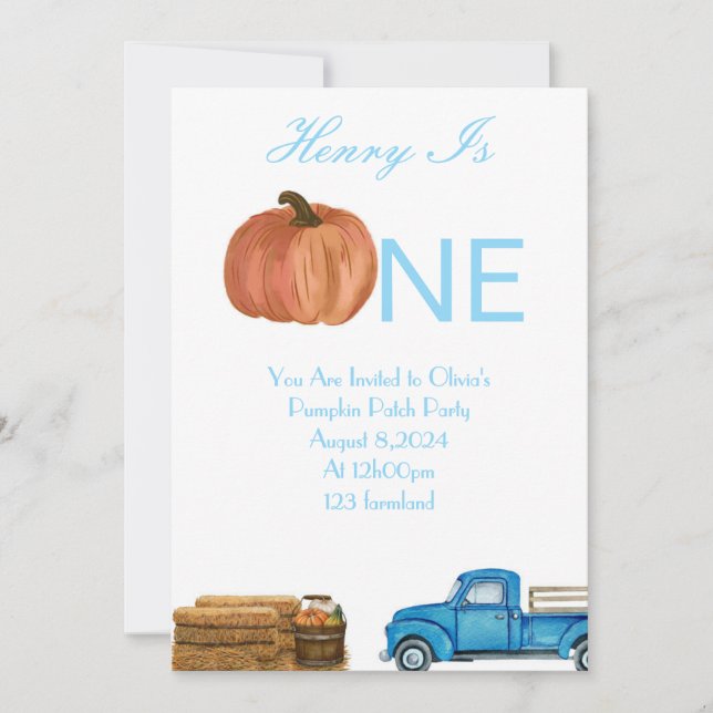 Fall Pumpkin Patch 1st birthday party card (Front)