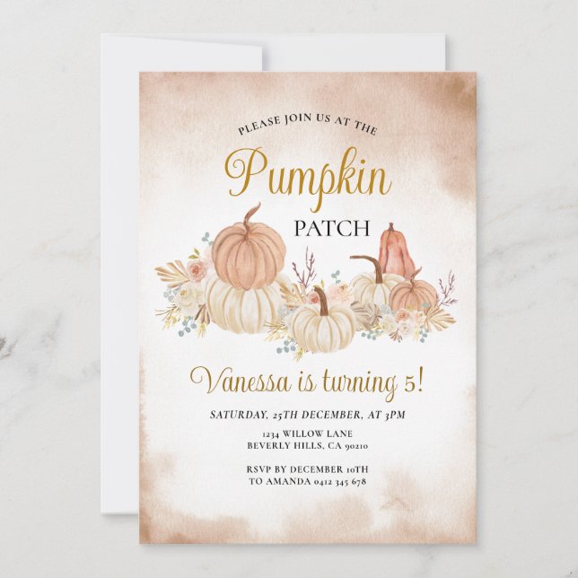 Fall Pumpkin Patch Birthday Boho Floral autumn Invitation (Front)