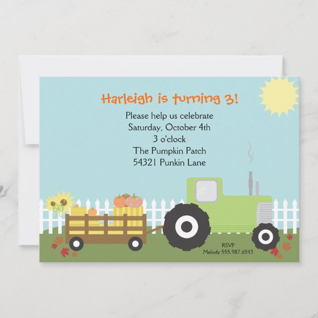 Fall Pumpkin Patch Birthday Party Invitation (Front)