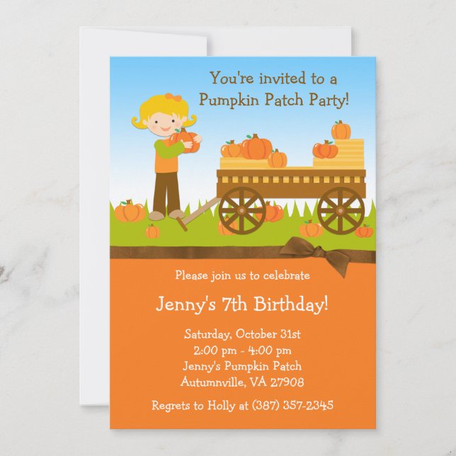 Fall Pumpkin Patch Birthday Party Invitation (Front)