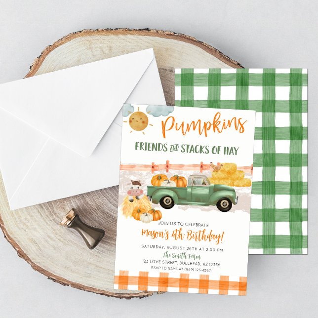 Fall Pumpkin Patch Old Vintage Truck Birthday Invitation (Creator Uploaded)