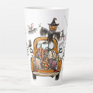 Fall Pumpkin Patch Truck with bats scarecrow bird Latte Mug