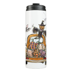 Fall Pumpkin Patch Truck with bats scarecrow bird Thermal Tumbler