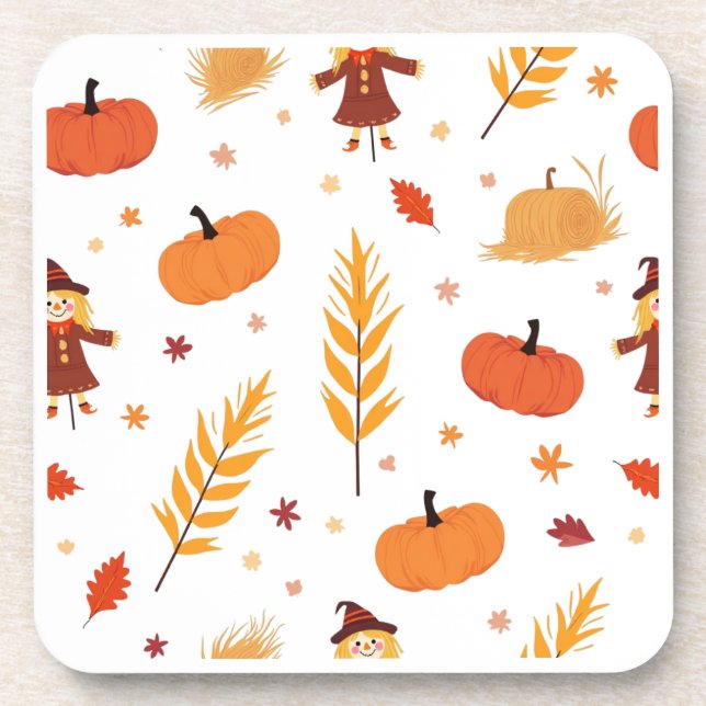 Fall Pumpkin Pattern Autumn Coasters (Front)