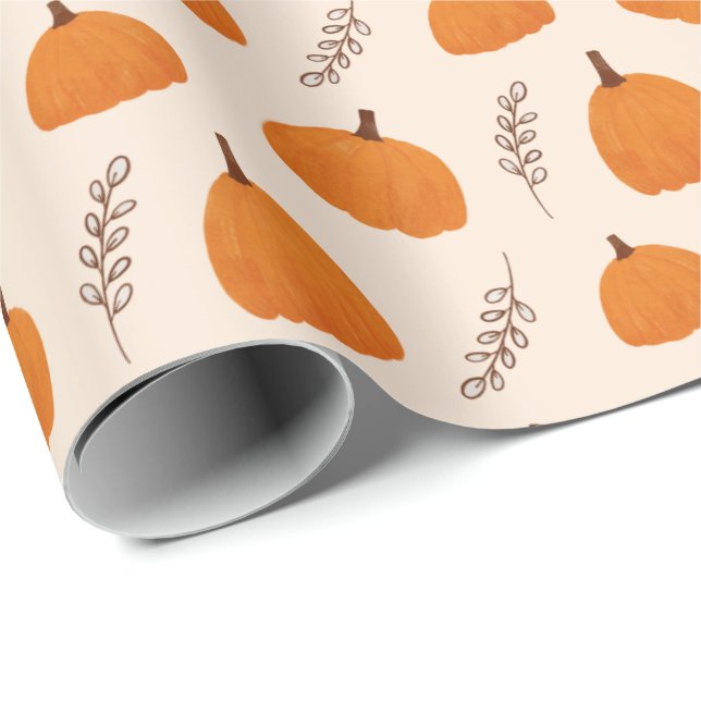 Fall Pumpkin Pattern Orange Wrapping Paper (Roll Corner)