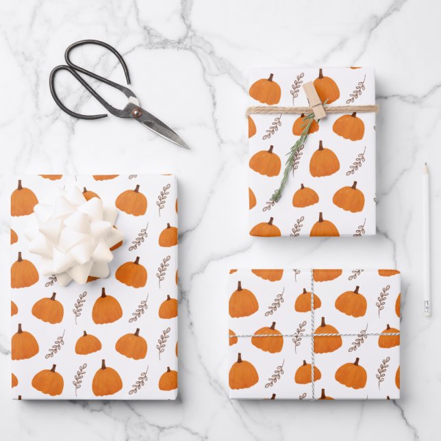 Fall Pumpkin Pattern Wrapping Paper Sheet (Front)