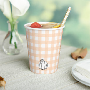 Fall Pumpkin Peach Gingham Bunny Paper cup