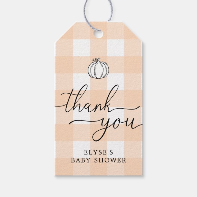 Fall Pumpkin Peach Gingham Thank You Favour Tag (Front)