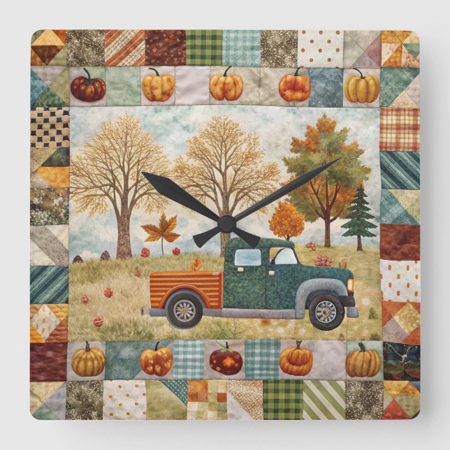 Fall Pumpkin Pickup Truck Wall Clock (Front)
