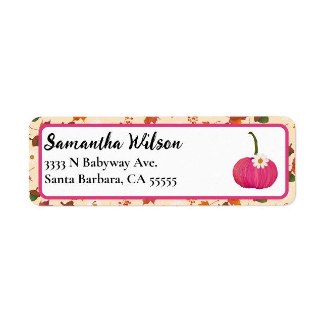 Fall Pumpkin Pink Baby Shower Return Address Label (Front)
