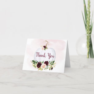 Fall Pumpkin Pink Burgundy Gold Baby Shower Thank You Card