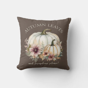 Fall Pumpkin Pink Floral Autumn Leaf Watercolor Cushion