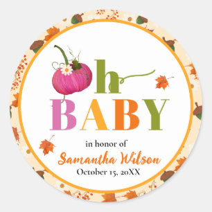 Fall Pumpkin Pink Girl Baby Shower Classic Round Sticker