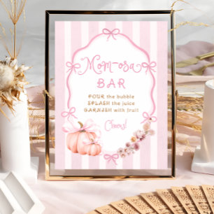 Fall Pumpkin Pink Girl Baby Shower Mom-osa Bar Poster