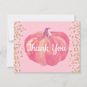 Fall Pumpkin Pink Gold Glitter Confetti Thank You Card