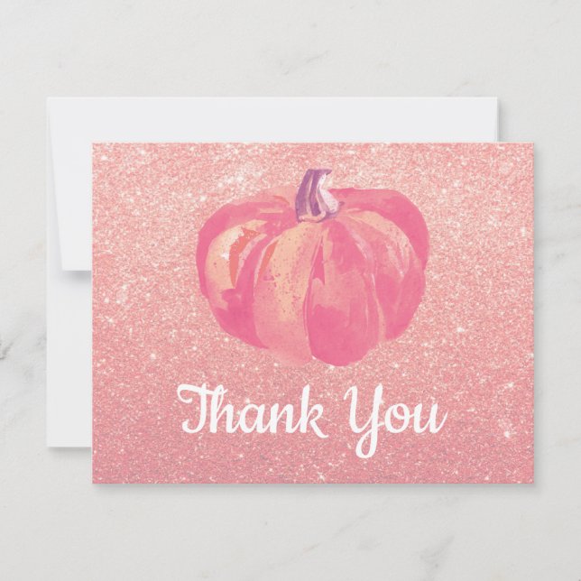 Fall Pumpkin Pink Rose Gold Glitter Confetti Thank You Card (Front)