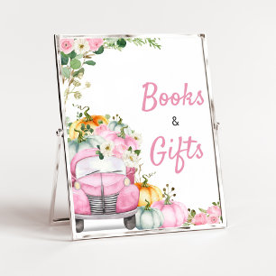Fall Pumpkin Pink Truck Books and Gifts Sign