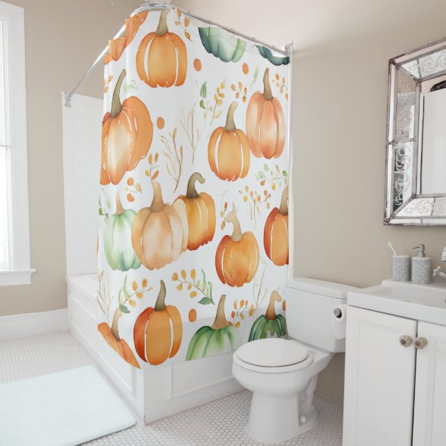 Fall Pumpkin Print Shower Curtain (In Situ)