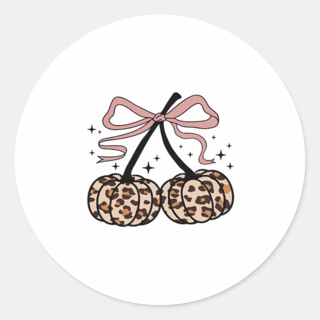 Fall Pumpkin, Pumpkin Cherries, Leopard Pumpkin, P Classic Round Sticker (Front)