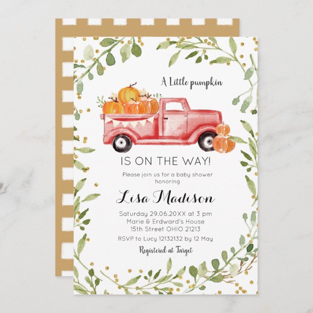 Fall Pumpkin Red Truck Baby shower Invitation (Front/Back)