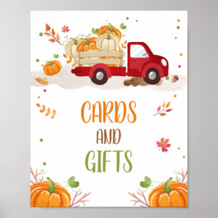 Fall Pumpkin Red Truck Cards and Gifts Table Sign
