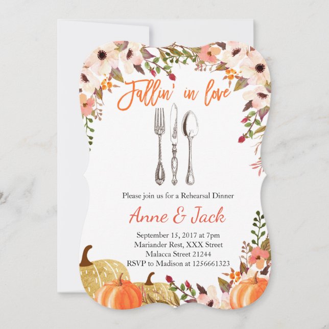 Fall Pumpkin Rehearsal Dinner Invitation (Front)