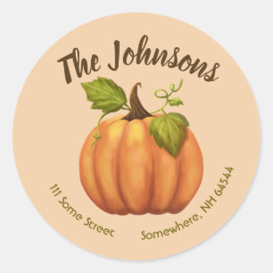 Fall Pumpkin Round Return Address Labels Autumn