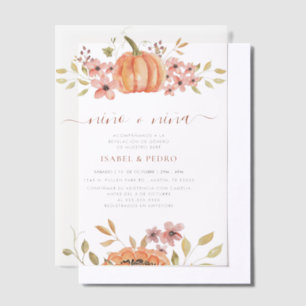 Fall Pumpkin Rustic Boho Spanish Gender Reveal Vellum Invitations