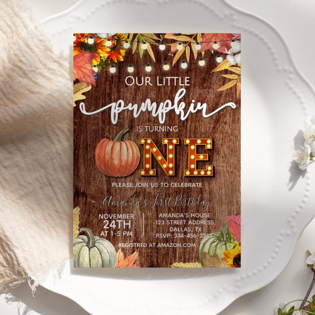 Fall Pumpkin Rustic First Birthday Invitation (Creator Uploaded)