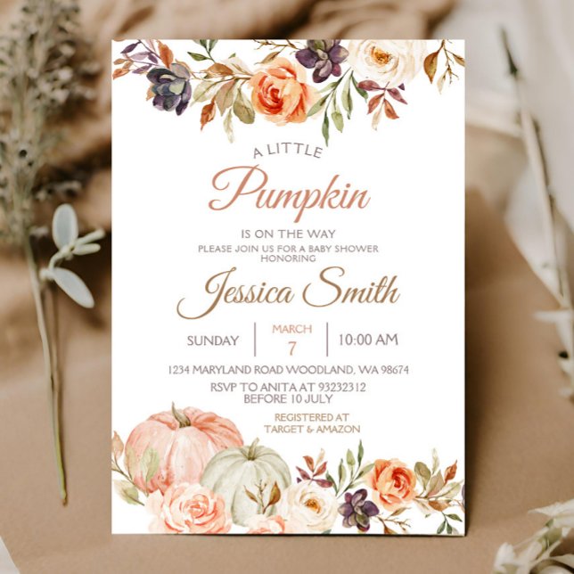 Fall Pumpkin Rustic Floral Baby Shower Invitation (Creator Uploaded)