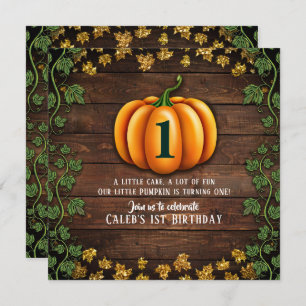 Fall Pumpkin Rustic Green and Gold Ivy Birthday Invitation