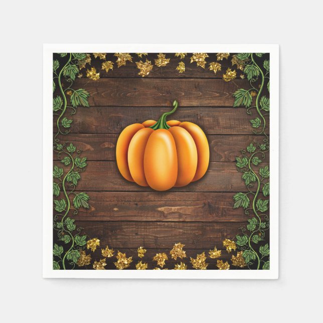 Fall Pumpkin Rustic Green Gold Ivy Autumn Country Napkin (Front)
