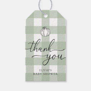 Fall Pumpkin Sage Green Gingham Thank You Gift Tags