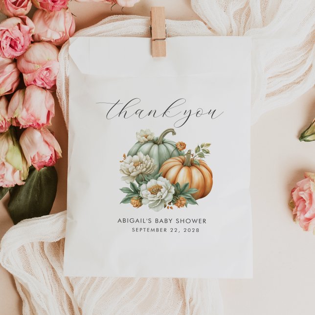 Fall Pumpkin Sage Green Thank You Baby Shower Favour Bag (Creator Uploaded)