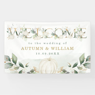 Fall Pumpkin Sage Greenery Gold Wedding Welcome Banner