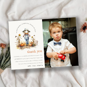 Fall Pumpkin Scarecrow Harvest Kids Photo Birthday Thank You Card