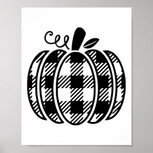 Fall Pumpkin Shirt Women's Halloween Buffalo Plaid Poster