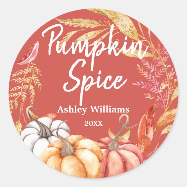 Fall Pumpkin Spice Autumn Red  Classic Round Stick Sticker (Front)