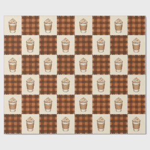 Fall Pumpkin Spice Coffee Plaid Wrapping Paper