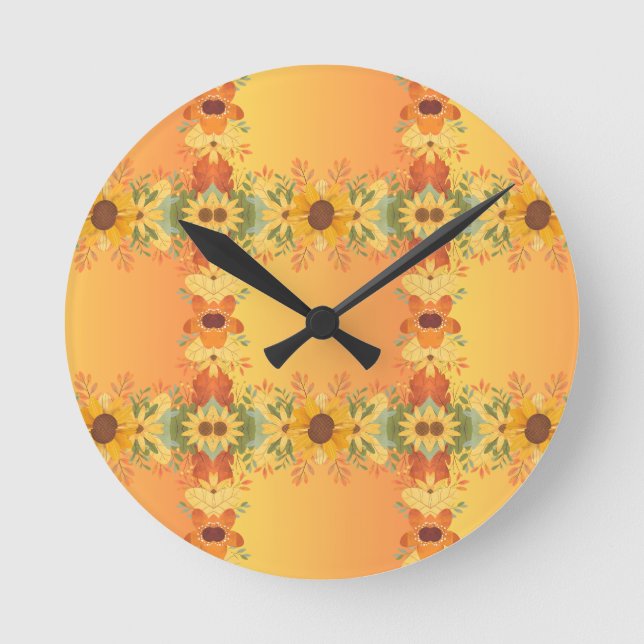 Fall Pumpkin Spice Halloween Thanksgiving Pumpkins Round Clock (Front)