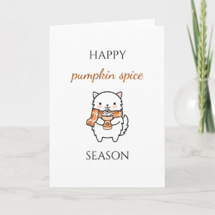 Fall pumpkin spice latte cute cat thanksgiving card