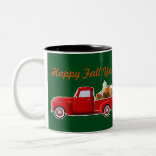 Fall Pumpkin Spice Latte Little Red Truck Two-Tone Coffee Mug