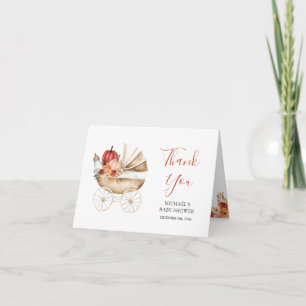 Fall Pumpkin Stroller Floral Baby Shower Folded Thank You Card